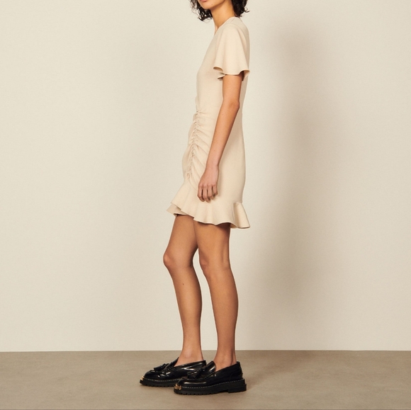NWT $340 Sandro Paris Albi Ruffle-Trim Mini Dress in Cream Size FR 34 / XS - Picture 5 of 15